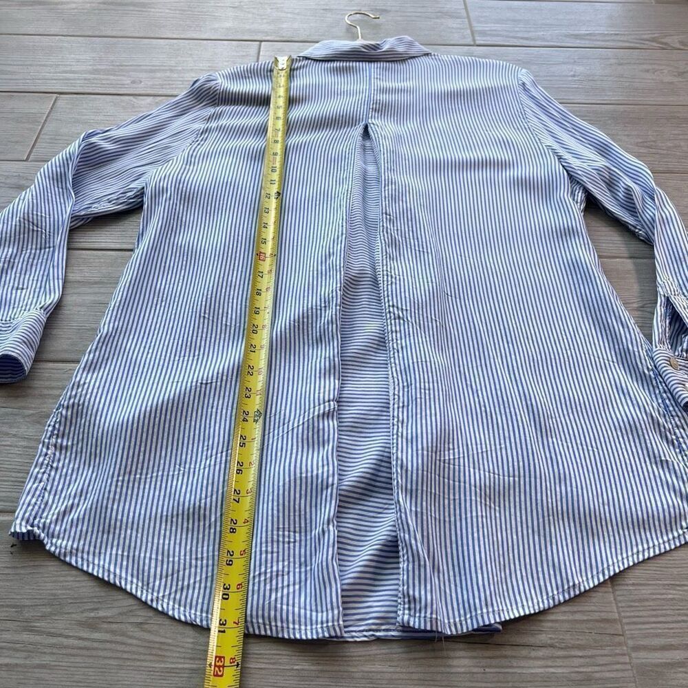 Chicos Womens Blue White High Low Striped Button Front Long Sleeve Blouse Size 2 - Picture 6 of 10